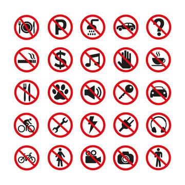 Prohibition signs set safety on white background.