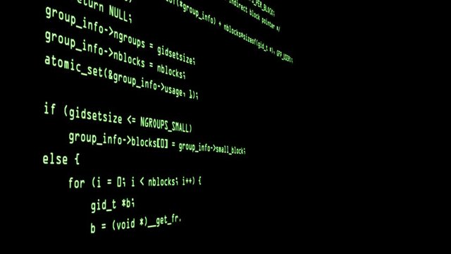 Programming code running down a computer screen terminal