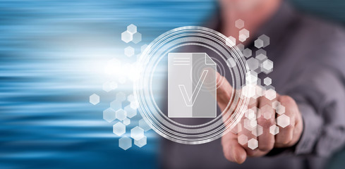 Man touching a document validation concept