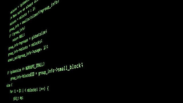 Programming code running down a computer screen terminal and hacked