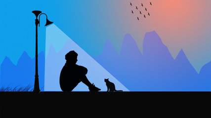 silhouette of man on a background of blue sky