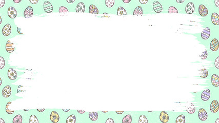 Easter frame with eggs pattern. Place for text. Grunge. Spring holiday symbols. Easter sketch.
