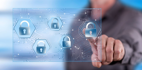 Man touching a data security concept