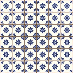 Blue Portuguese tiles pattern - Azulejos vector, fashion interior design tiles 