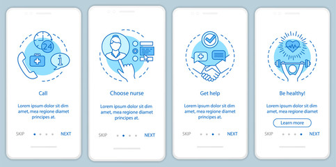 Hiring nurse onboarding mobile app page screen vector template