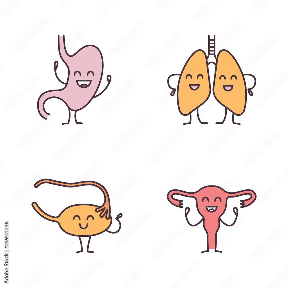 Poster smiling human internal organs characters color icons set