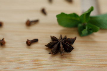 Ingredients for the preparation of a vitamin drink on a wooden platform