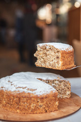 high biscuit pie. Photo in the interior of the cafe