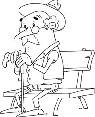 The old man is sitting on the bench