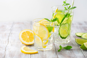 Infused water with fresh citrus fruits and ice