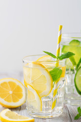 Infused water with fresh citrus fruits and ice