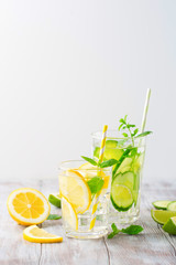 Infused water with fresh citrus fruits and ice