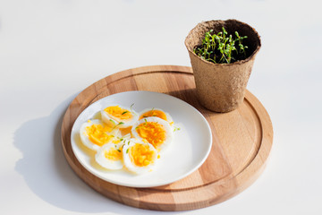  boiled egg and cress salad in a pot breakfast