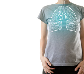 highlighted blue  healthy lungs on woman body / healthy lifestyle