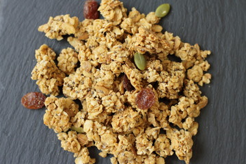 tasty delicious food, healthy breakfast, fresh granola 