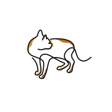 minimalist line art cat logo designs vector, colorful animal logo designs concept