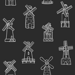 Drawings of Windmills Seamless Vector Pattern