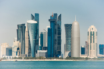 Fototapeta na wymiar Futuristic urban skyline of Doha, is a city on the coast of the Persian Gulf
