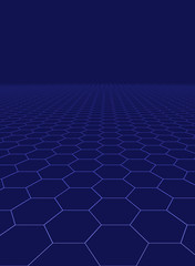 Hexagonal endless grid on blue background, vertical illustration