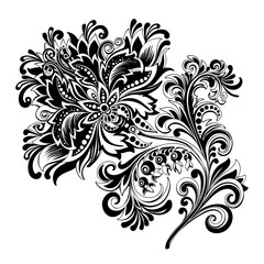 black and white ethnic flower with pattern - 259128884