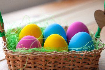 colorful eggs in the basket