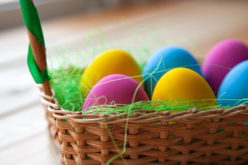 colorful eggs in the basket