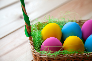 colorful easter eggs in a basket