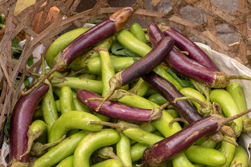 Background, eggplant in the basket