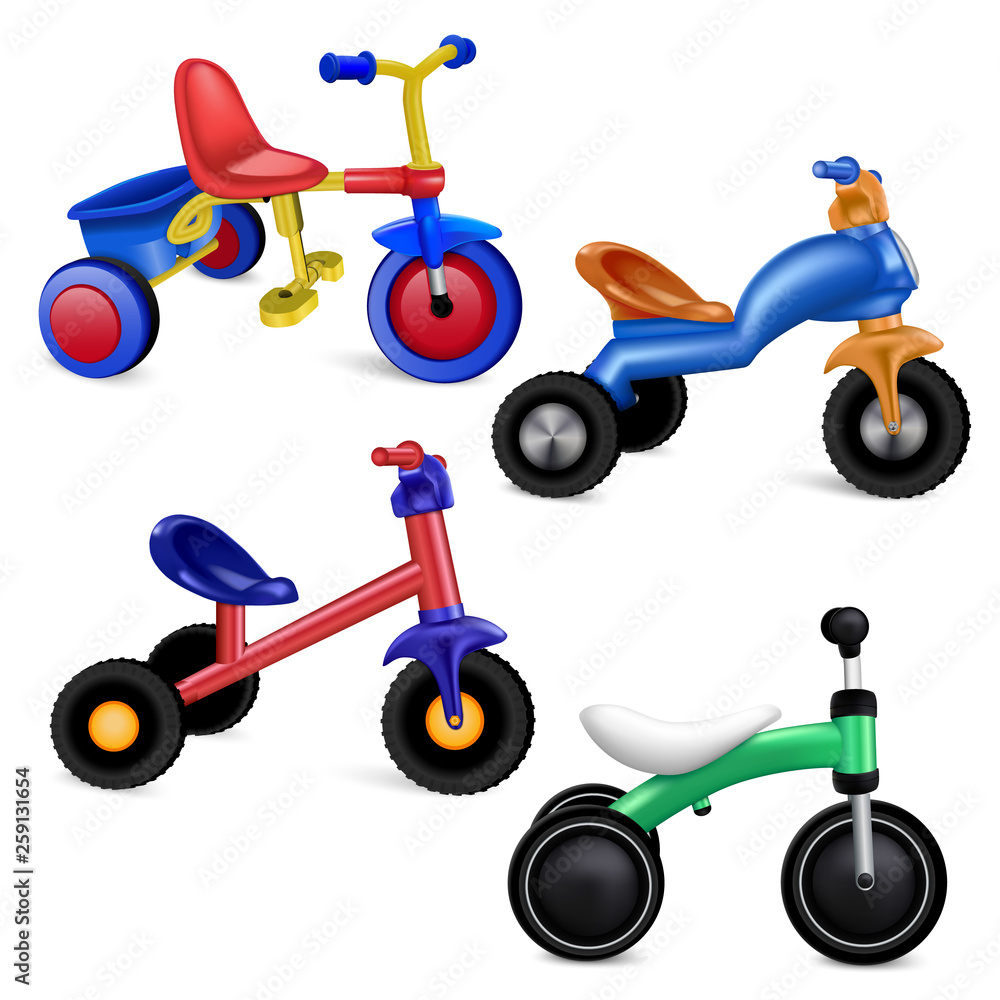 Poster tricycle icons set. realistic set of tricycle vector icons for web design isolated on white backgrou
