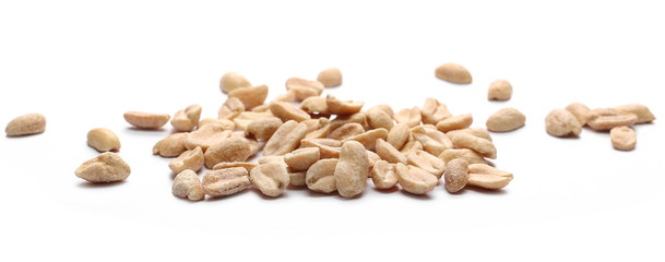 Salted and marinated peanuts, pile isolated on white