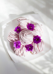 Homemade zephyr with violets