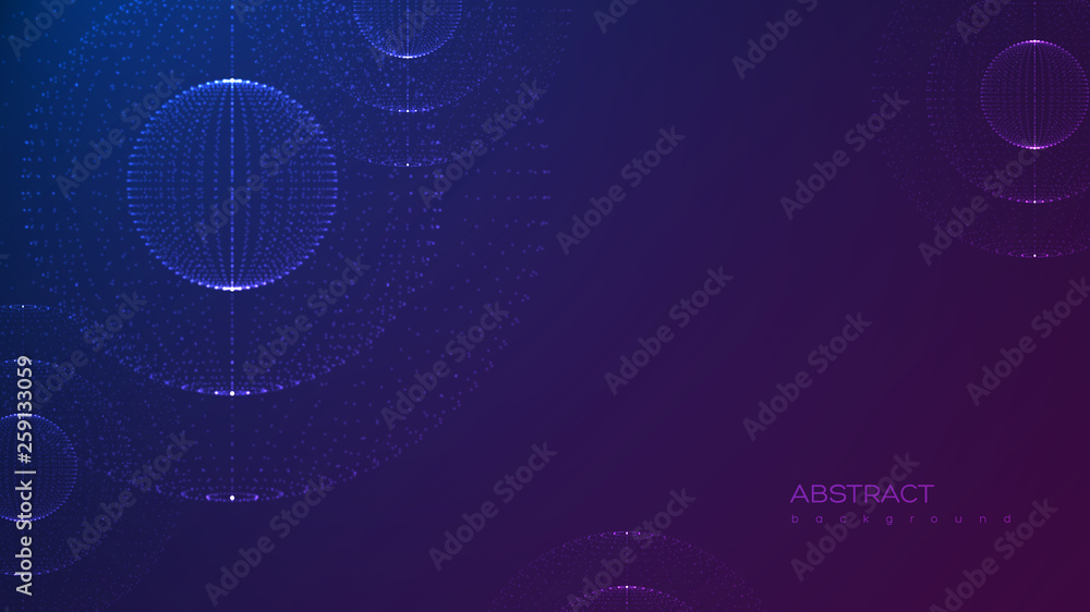 Poster sphere particles with glowing lights dots. abstract spheres inside each other. futuristic style. vec