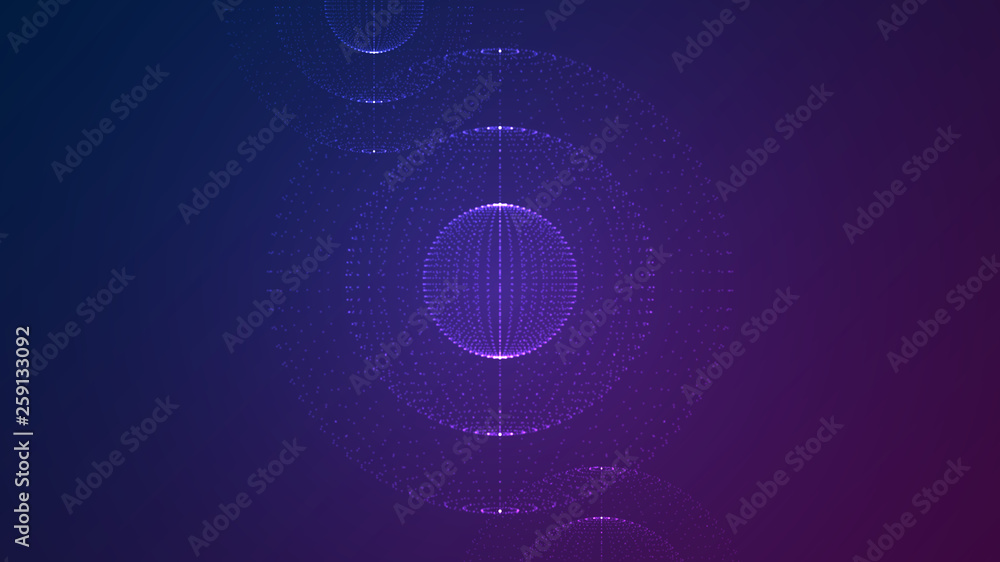 Poster sphere particles with glowing lights dots. abstract spheres inside each other. futuristic style. vec