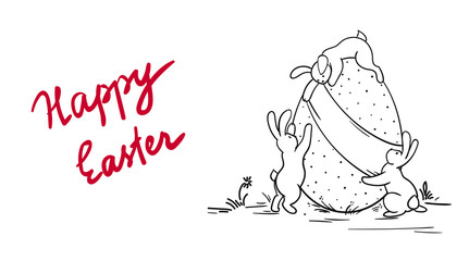 Holiday Easter card. bunnies and egg.