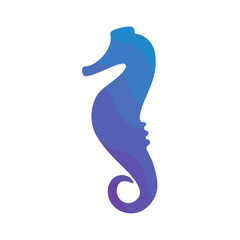 Vector illustration icon. Marine tropical design. Blue gradient silhouette of sea horse
