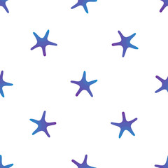Vector illustration seamless pattern. Marine tropical design. Blue gradient silhouette of sea creatures - starfish