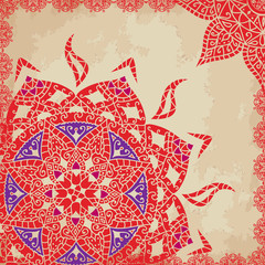 Circle lace ornament, round ornamental geometric doily pattern.