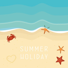 summer holiday on the beach with starfish and crab vector illustration EPS10