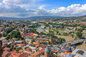 Fototapeta na wymiar Walking in Tbilisi. Top view of the capital of Georgia