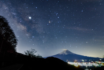 天下茶屋からの富士と夏の星座