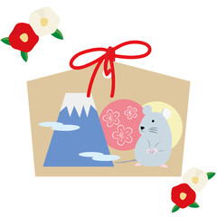 年賀状イラストセット　椿　ねずみと富士山の絵馬
