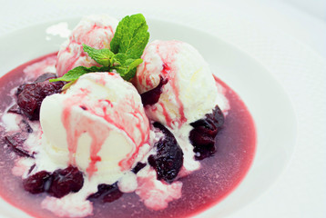 ice cream with plum jam