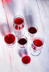 Wine card. Goblets with red and white whine.
