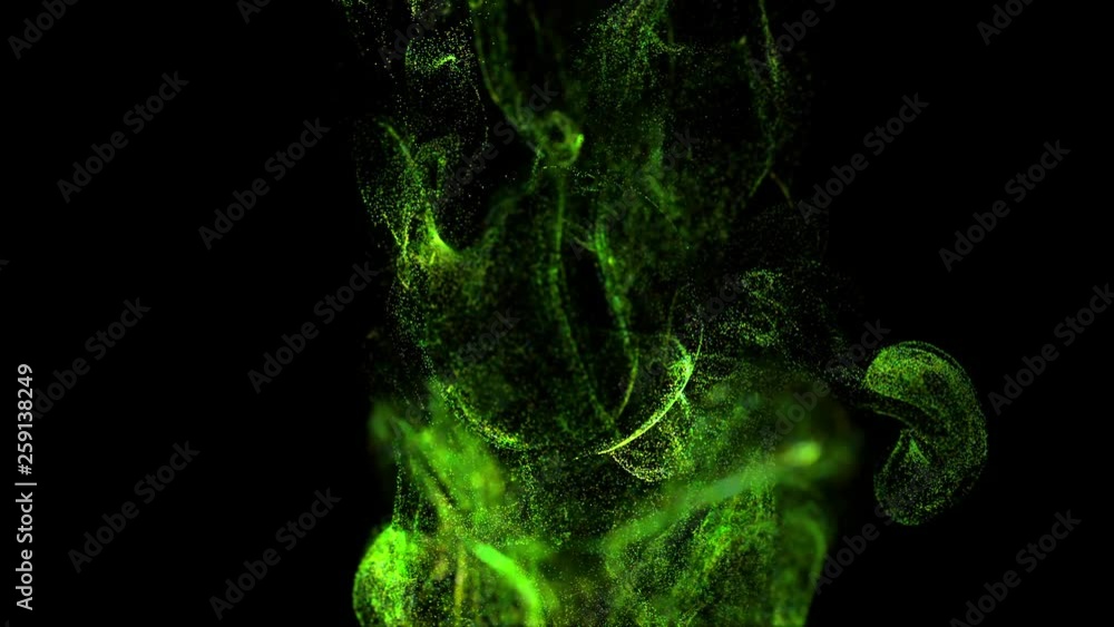 Poster 4k luminous particles move in liquid flow and stumble upon a force field in the center of frame push