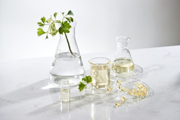 the scientist or doctor make herbal medicine from herb in the laboratory on the table .alternative...