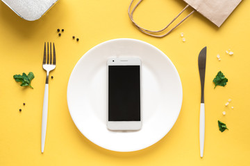 Smartphone on plate