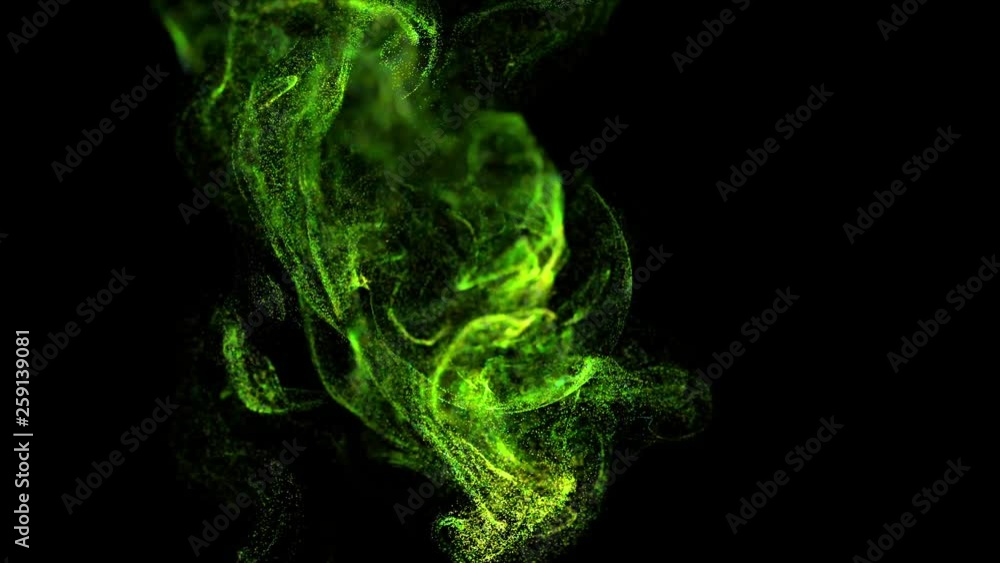 Poster 4k luminous particles move in liquid flow and stumble upon a force field in the center of frame push