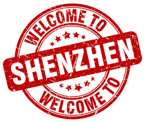 welcome to Shenzhen red round vintage stamp