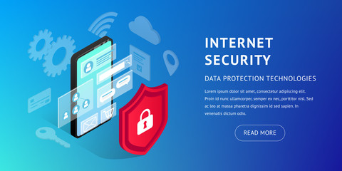 Fototapeta na wymiar Isometric internet security banner horizontal