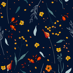 Seamless floral hand drawn mix. Vector illustration. Bohemian flowers pattern.